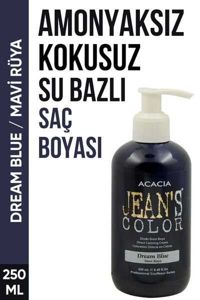jeans color Amonyaksız Mavi Rüya Renkli Saç Boyası 250 Ml Kokusuz Su Bazlı Dream Blue Hair Dye