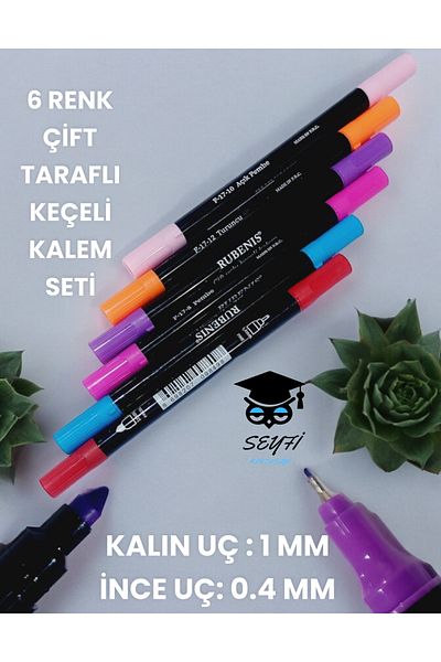 SEYFİKİRTASİYE Double Sided Fine and Thick Tip 1mm and 0.4mm Felt Tip Pen Set