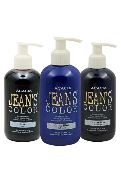 jeans color Amonyaksız Mavi + Deli Mavisi + Mavi Rüya Renkli Saç Boyası Seti 250 ML