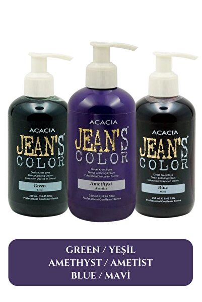 jeans color Amonyaksız Yeşil + Ametist + Mavi Renkli Saç Boyası Seti 250 ml