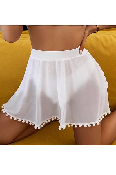 BENİMOLMALI Fusta de mare - Fusta mini cu talie elastică, lycra completă și pompon din tul importat