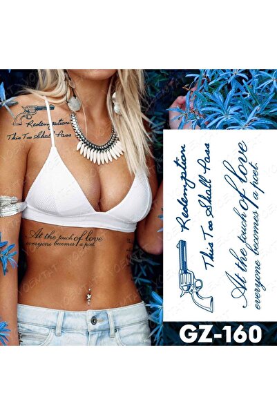 Tattoo 1 Ay Kalıcı Gerçekçi Geçici Yazı ve Silah 12 Saat Sonra Kararan Geçici...