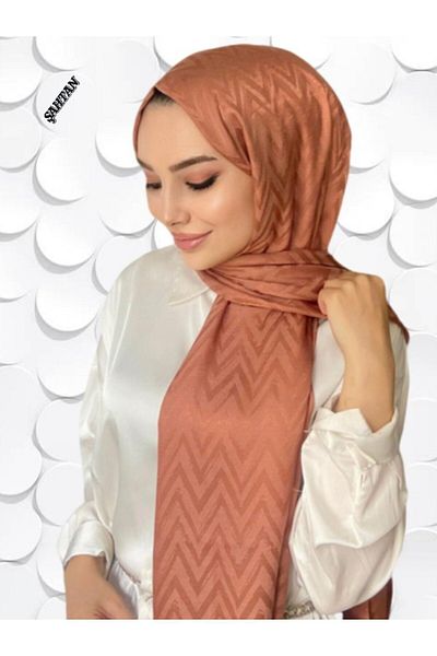 ŞahTan Zigzag Pattern Caramel Cotton Jacquard Shawl