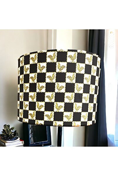 abonjur Abajur Başlığı Siyah Beyaz Damalı EL YAPIMI(40 çap 30yükseklik Silindir Şapka yüksek kaliteli kumaş