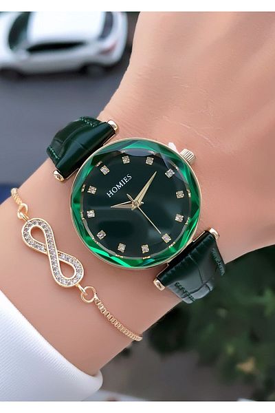 Homies HOMİES BRAND LEATHER CORD WOMEN'S WATCH WITH BRACELET GIFT
