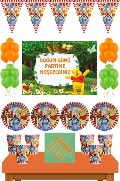 Parti Furyası Winnie The Pooh 24-Person Birthday Banner Set