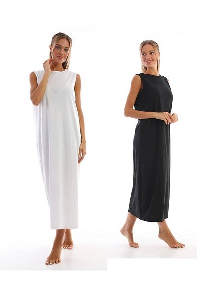 medipek Ärmelloses Kleid, Futter, Unterwäsche, Unterrock, Schwarz, Weiß, 2er-Set