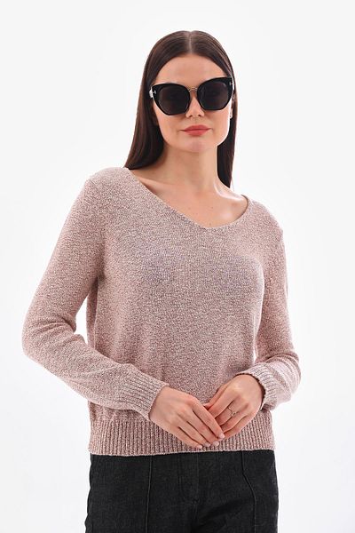 Barbara Baileys Ecru Red V-Neck Thin Knitwear Women's Sweater
