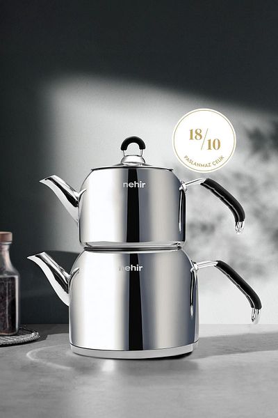 Nehir Modern Midi Medium Size 1-2 Lt. Stainless Steel Teapot Set
