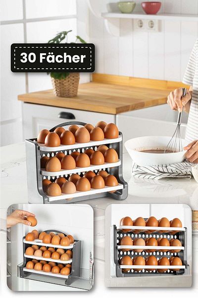 Viwares 30-Fach-Eierregal Kunststoff Eier-Organizer, 3-Lagiges Eierfach