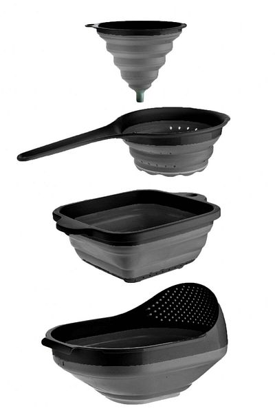 Viwares 4er Set Faltbarer Silikon Trichter Mit Griff Quadratisches Sieb Reissieb (4 STÜCK) Anthrazit