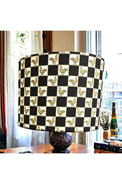 abonjur Abajur Başlığı Siyah Beyaz Damalı EL YAPIMI(40 çap 30yükseklik Silindir Şapka yüksek kaliteli kumaş