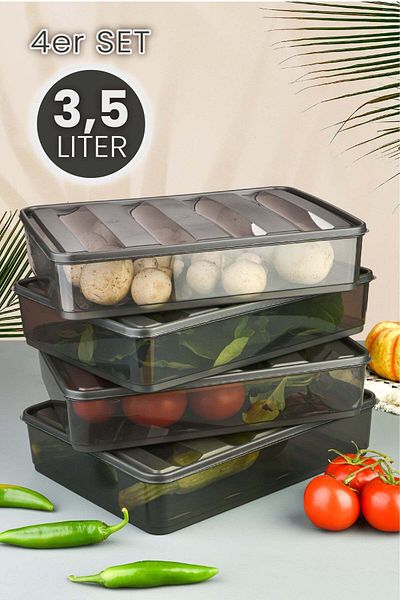 Viwares 4 Teilig Bella Kühlschrank organizér 3,5 litru Anthrazit Vorratsbehälter