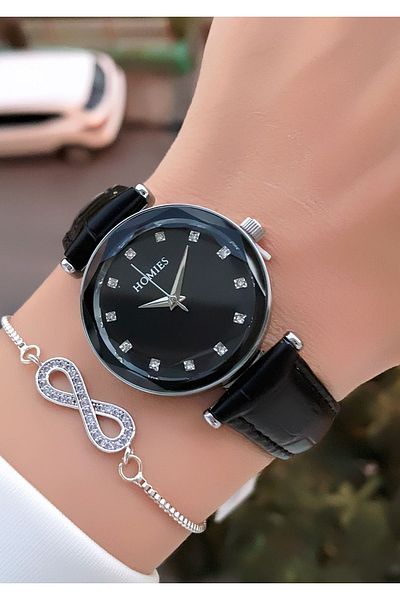 Homies HOMİES BRAND BLACK LEATHER CORD WOMEN'S WATCH ACCESSORY WITH GIFT