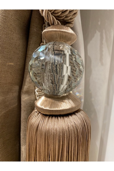 ZORLUPER Fon Perde Braçol Kristal Cam Mozaik Vizon 2 Adet