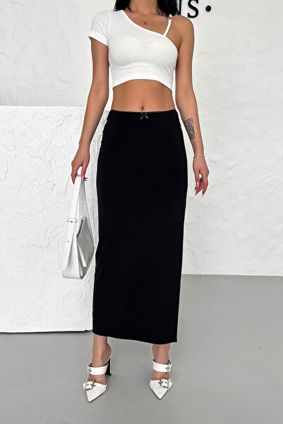 Babushka Fusta neagră cu fante midi