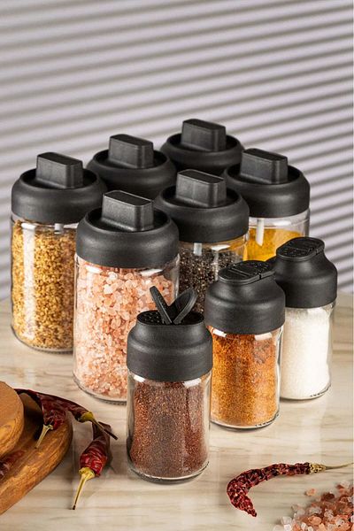 Viwares Gewürzgläser-Set | 6 Glas-Gewürzdosen mit Löffel & 3 Gewürzgläser mit Streueinsatz