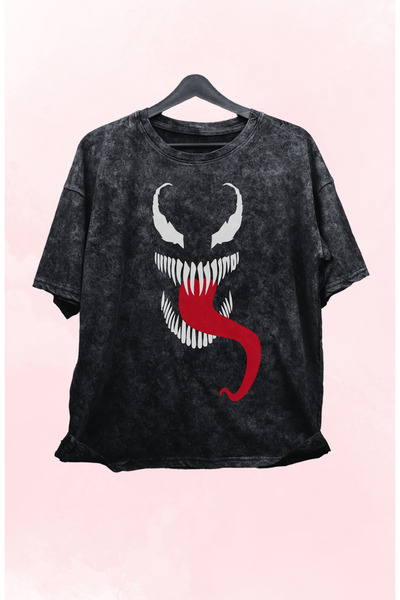 Fuddy Moda Unisex Marvel Venom Baskılı Retro Tişört, Oversize Venom Baskılı Y...