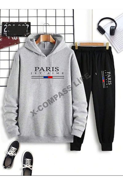 x-compass life Paris Printed Unisex Hooded Tracksuit Set - Colorful
