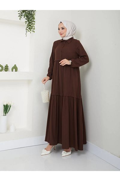 İPEK TUTUŞ Viscose Women's Hijab Dress - Shirt Collar