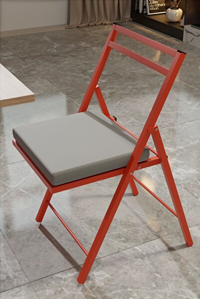 Retodesign 1 Adet Katlanır Kırmızı Metal Sandalye Minderli Bistro Sandalye 2024k