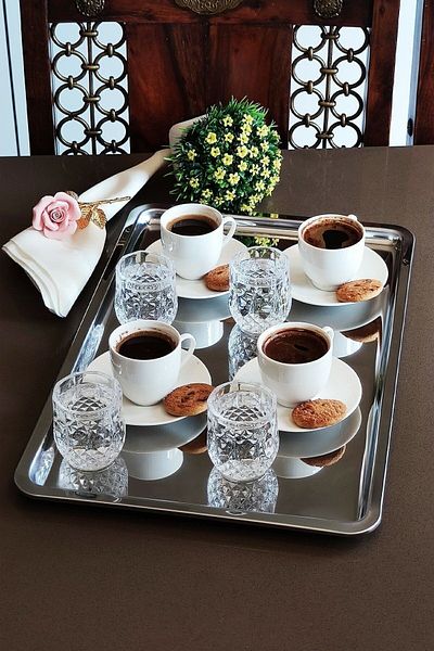 Vipkitchen Lux Steel Rectangular Serving Tea Coffee Dessert Tray 43X28