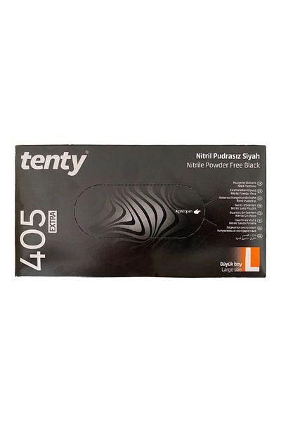 Tenty 405 Extra Nitrile Black Gloves - Size L, Pack of 100 Powder Free