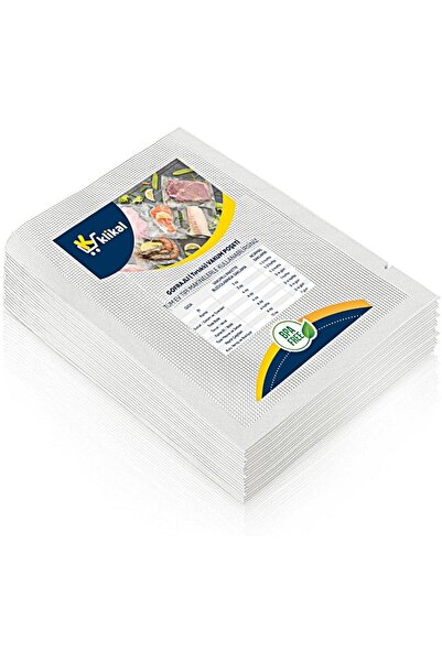 Klikal 20x26 Cm 50 Adet Gofrajlı Tırtıklı Ev Tipi Vakum Poşeti -torbası Çok Katmanlı Kalın Tip