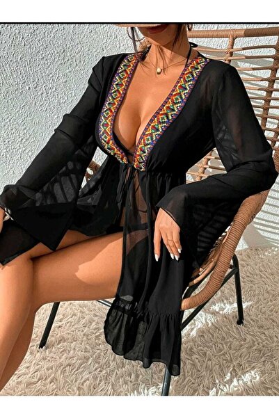 ŞAHPERA BUTİK Φόρεμα παραλίας Marina Chiffon με έθνικ σχέδιο