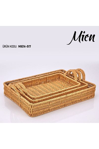 MİEN Rattan Rectangular Tray Set of 3