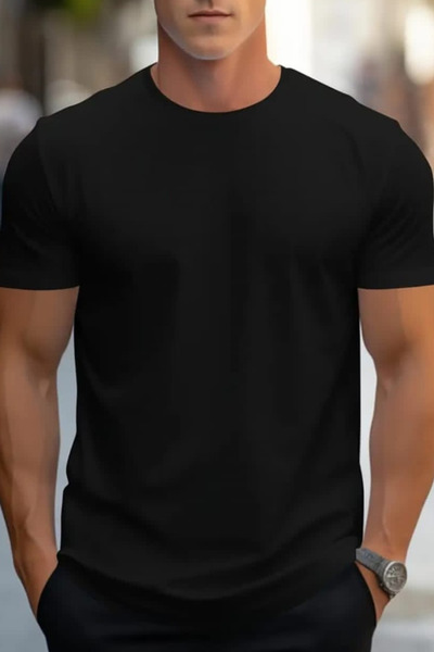 ESSFASIHON Ανδρικό κοντομάνικο μπλουζάκι με λαιμόκοψη Basic μονό ζέρσεϊ