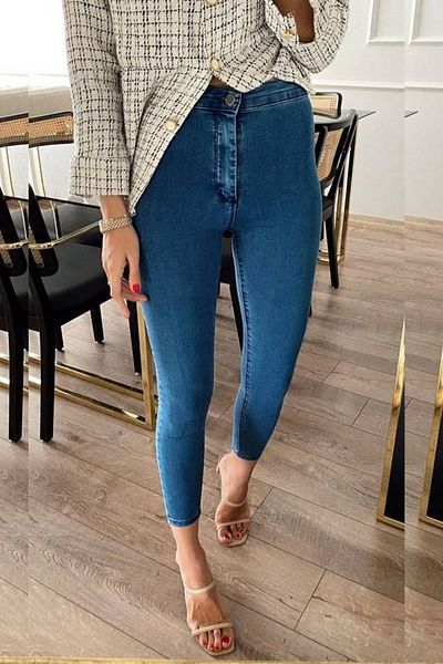 Harmony Indigo Blue High Waist Skinny Fit Jeans Lycra Pocketless Front Leggings Pants