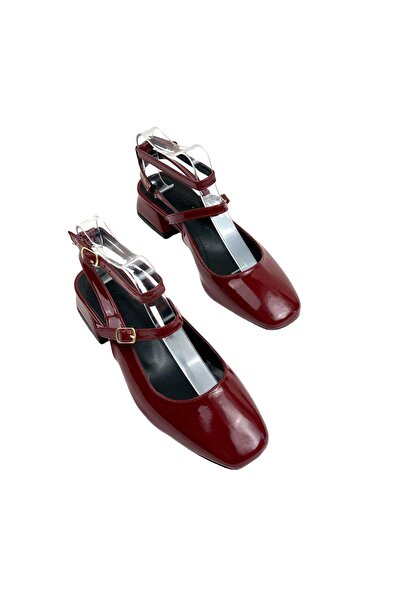 bescobel Kadın Etyak Bordo Rugan Alçak Topuk Yuvarlak Burun Günlük Ayakkabı