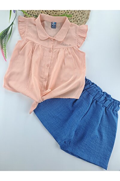 Nazar Помаранчевий комплект з кроп-топа та шортів - з вишивкою Love, преміум-...