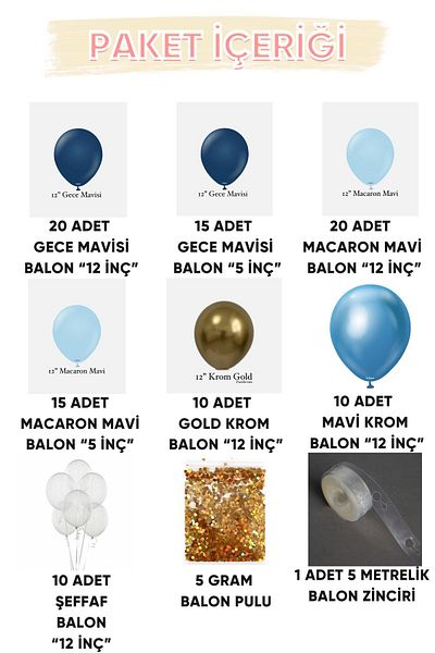 MODAT Macaron Blue* Midnight Blue* Gold Chrome* Transparent 100 Balloon Set