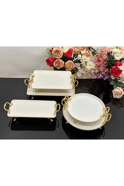 MaviDamla Gold Gilded Detailed 5 Piece Porcelain Presentation Set