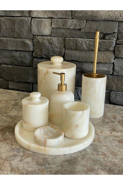 ege gross 1. Grade Candy Marble 7-Piece Bathroom Set - Special Series, New Marble Handles, Matte Gold Accessories