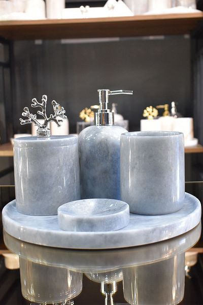 ege gross PALERMO Gray 5-Piece Marble Bathroom Set with Silver Decoration