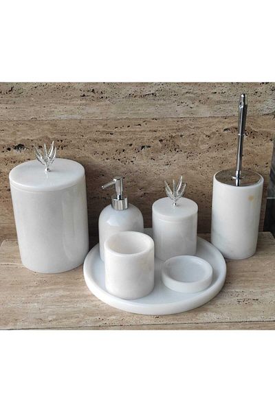 ege gross White Marble Silver 7-Piece Bathroom Set with Olive Branch Accessories