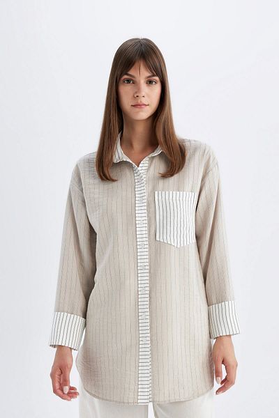 DeFacto Relaxed Fit ριγέ τουνίκ πουκάμισο - Μακρυμάνικο D1349AX24HS
