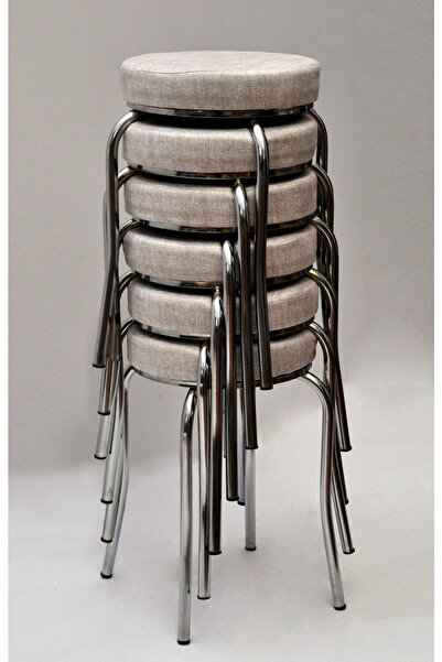 TABURECİM Tabure (6 Adet) Krom Ayaklı, Mina Kumaş, Metal Ahtapot Ayak Aygl-177