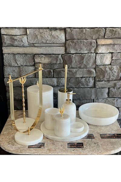 ege gross White Natural Marble Gold Olive Branch Accessory 10 Piece Bathroom Set