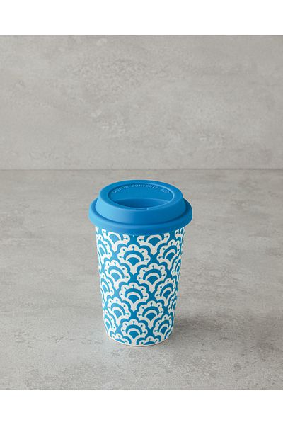 English Home Blue Sunrose Ceramic Silicone Mug with Lid