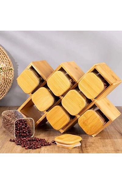 BAHARATLIM 8-Piece Borosilicate Bamboo Spring Square Bamboo Stand