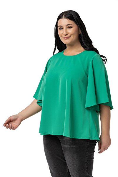 DISENTIS MODEST Πράσινη Μπλούζα Benetton Plus Size - Μεγάλο κοντό μανίκι
