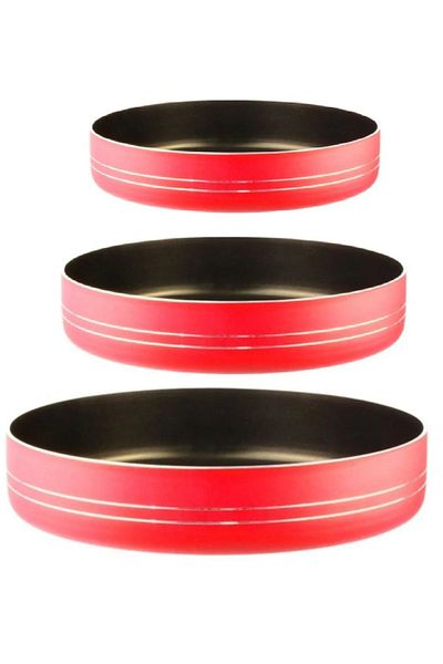 LeesHome Teflon 3-Piece Oven Tray Set 28/32/36 cm Red Outer Color