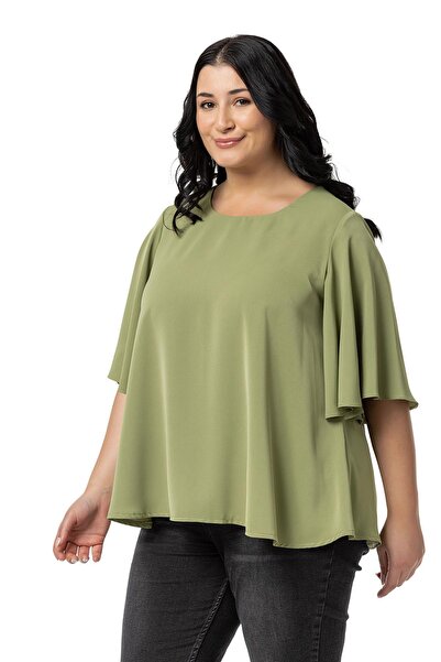 DISENTIS MODEST Μπλούζα με μεγάλο κοντομάνικο πράσινο φιστίκι