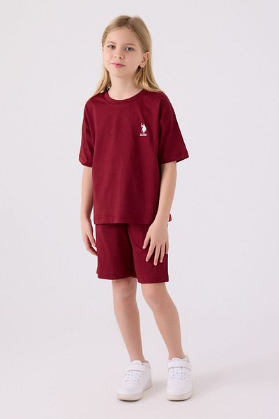 U.S. Polo Assn. Girl's Burgundy Bermuda Suit