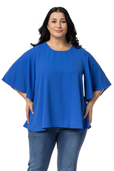 DISENTIS MODEST Saks Blue Large Short Sleeve Plus Size Blouse