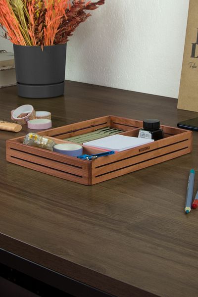 Woodsaka Cherry Wood 3-Piece Plain Organizer and Accessory Box